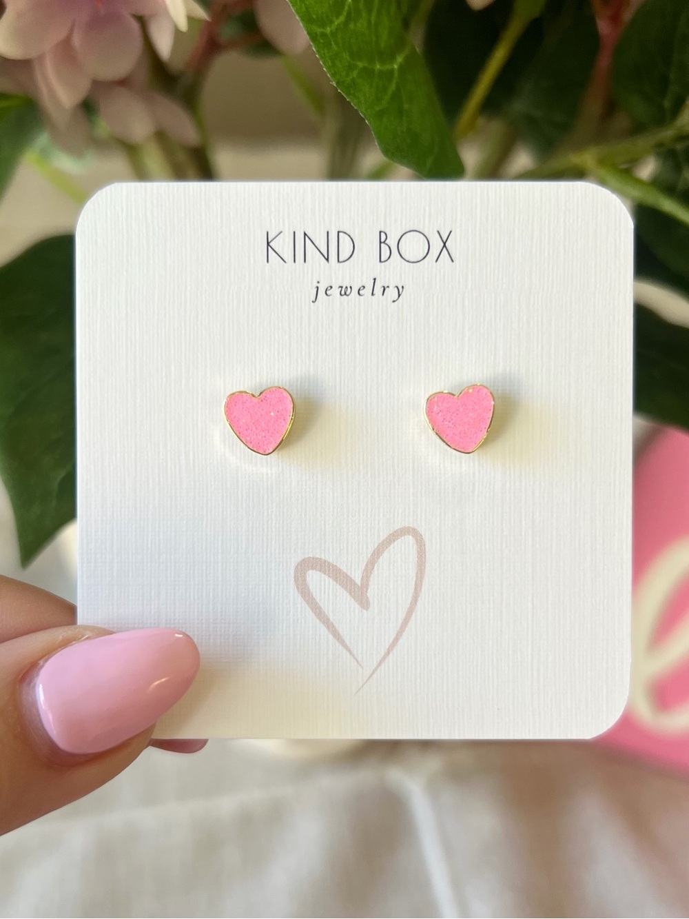 Pink Heart Stud Earrings with flat backing